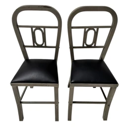 Two French Art Deco Side Chairs with Black Leather Seats, 1930s